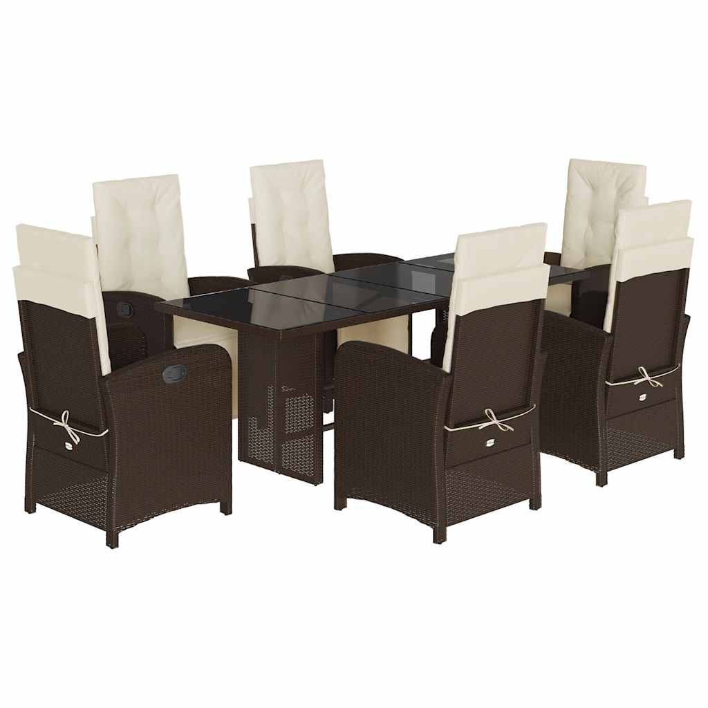 Set da Pranzo da Giardino 7pz con Cuscini in Polyrattan Marrone | homemem39