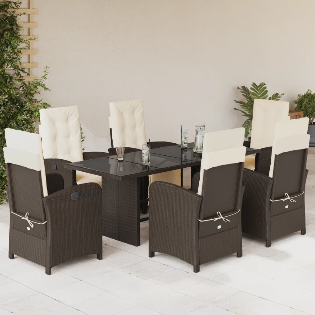 Set da Pranzo da Giardino 7pz con Cuscini in Polyrattan Marrone | homemem39