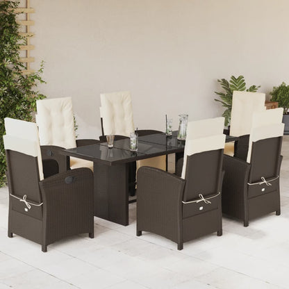 Set da Pranzo da Giardino 7pz con Cuscini in Polyrattan Marrone | homemem39