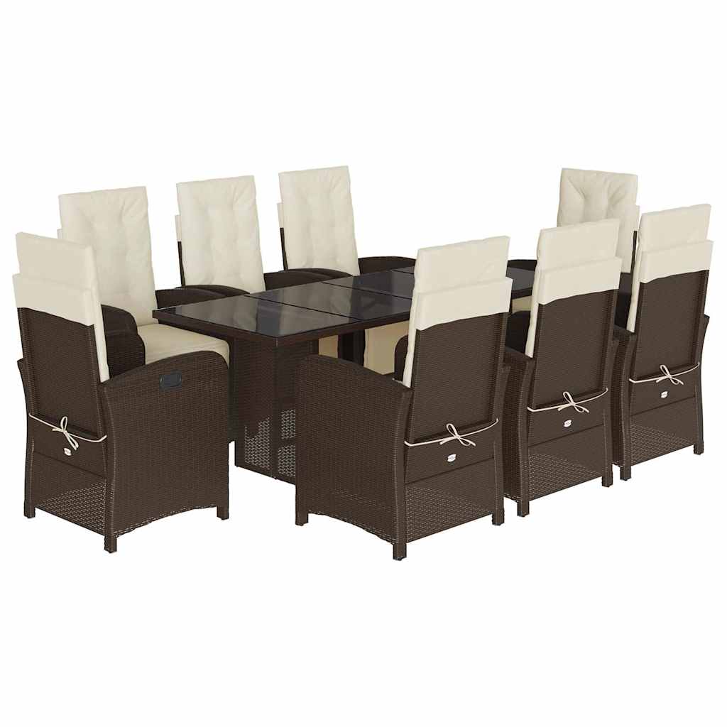 Set da Pranzo da Giardino 9pz con Cuscini Marrone in Polyrattan | homemem39