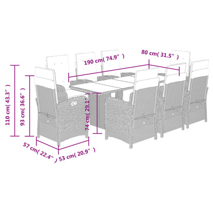 Set da Pranzo da Giardino 9pz con Cuscini Marrone in Polyrattan | homemem39