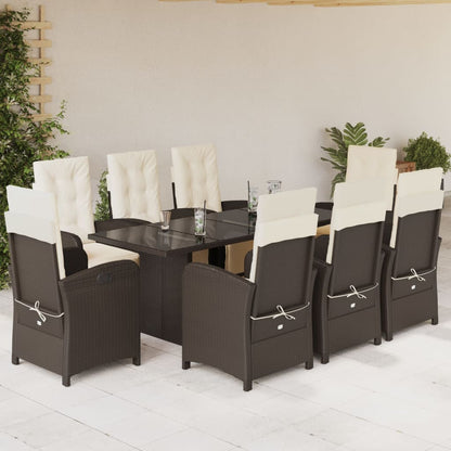 Set da Pranzo da Giardino 9pz con Cuscini Marrone in Polyrattan | homemem39