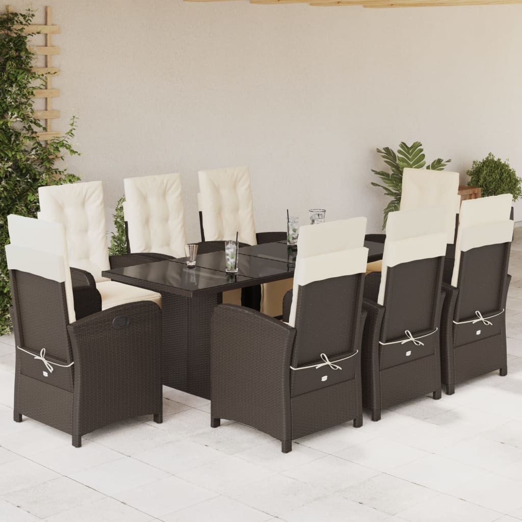 Set da Pranzo da Giardino 9pz con Cuscini Marrone in Polyrattan - homemem39