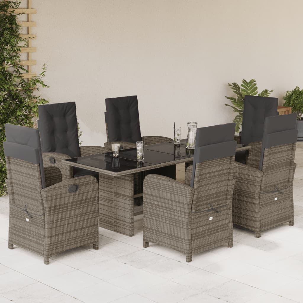 Set da Pranzo da Giardino 7 pz con Cuscini in Polyrattan Grigio | homemem39