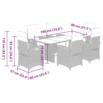 Set da Pranzo da Giardino 7 pz con Cuscini Beige in Polyrattan | homemem39