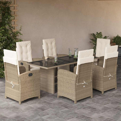 Set da Pranzo da Giardino 7 pz con Cuscini Beige in Polyrattan | homemem39