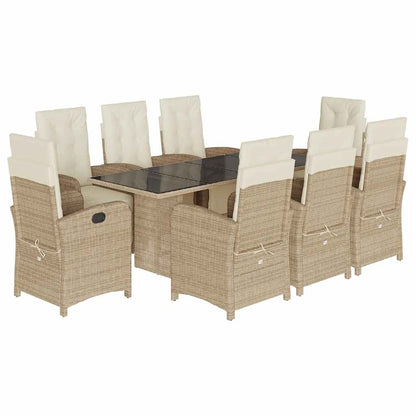 Set da Pranzo da Giardino 9 pz con Cuscini Beige in Polyrattan | homemem39
