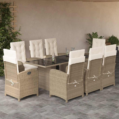 Set da Pranzo da Giardino 9 pz con Cuscini Beige in Polyrattan | homemem39