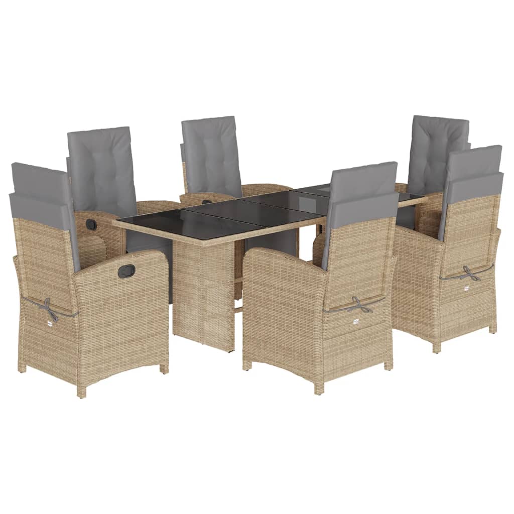 Set da Pranzo da Giardino 7 pz con Cuscini Beige in Polyrattan | homemem39