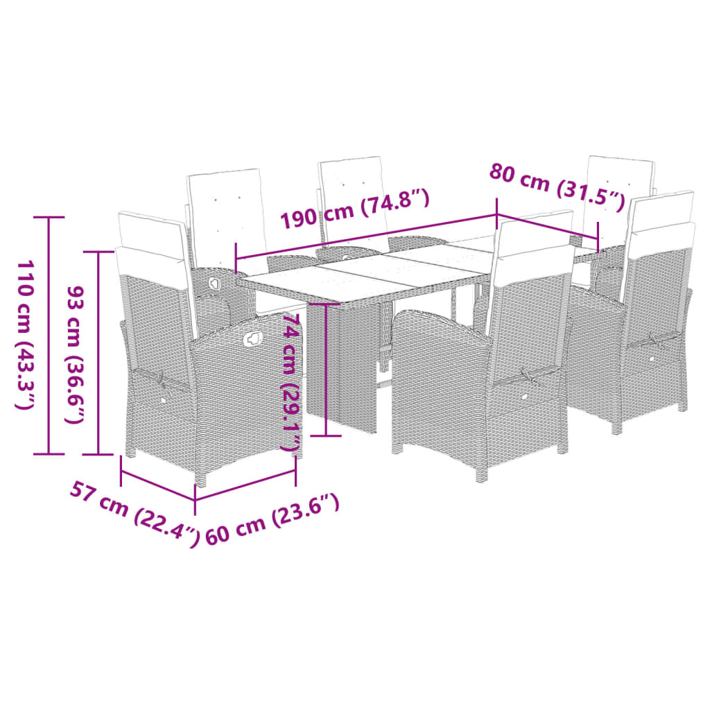 Set da Pranzo da Giardino 7 pz con Cuscini Beige in Polyrattan | homemem39
