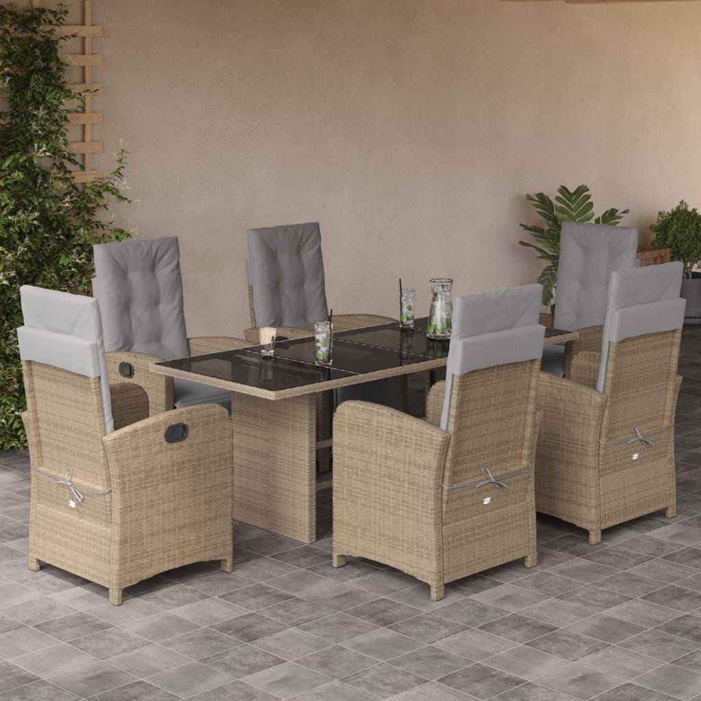 Set da Pranzo da Giardino 7 pz con Cuscini Beige in Polyrattan | homemem39