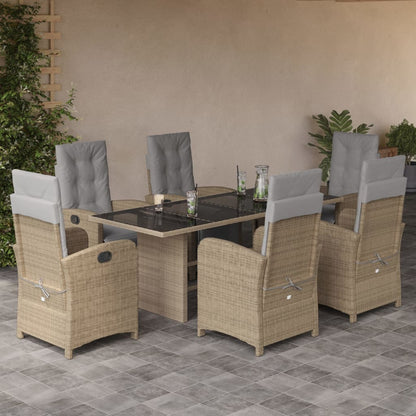 Set da Pranzo da Giardino 7 pz con Cuscini Beige in Polyrattan | homemem39