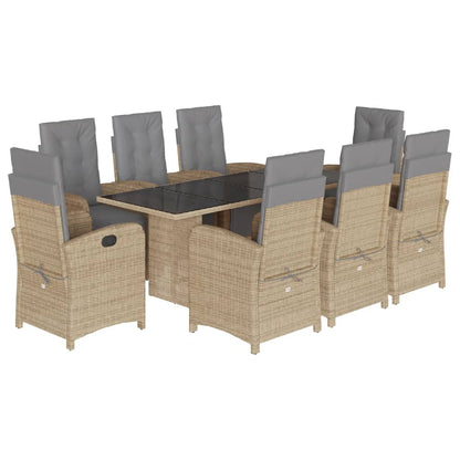 Set da Pranzo da Giardino 9 pz con Cuscini Beige in Polyrattan | homemem39