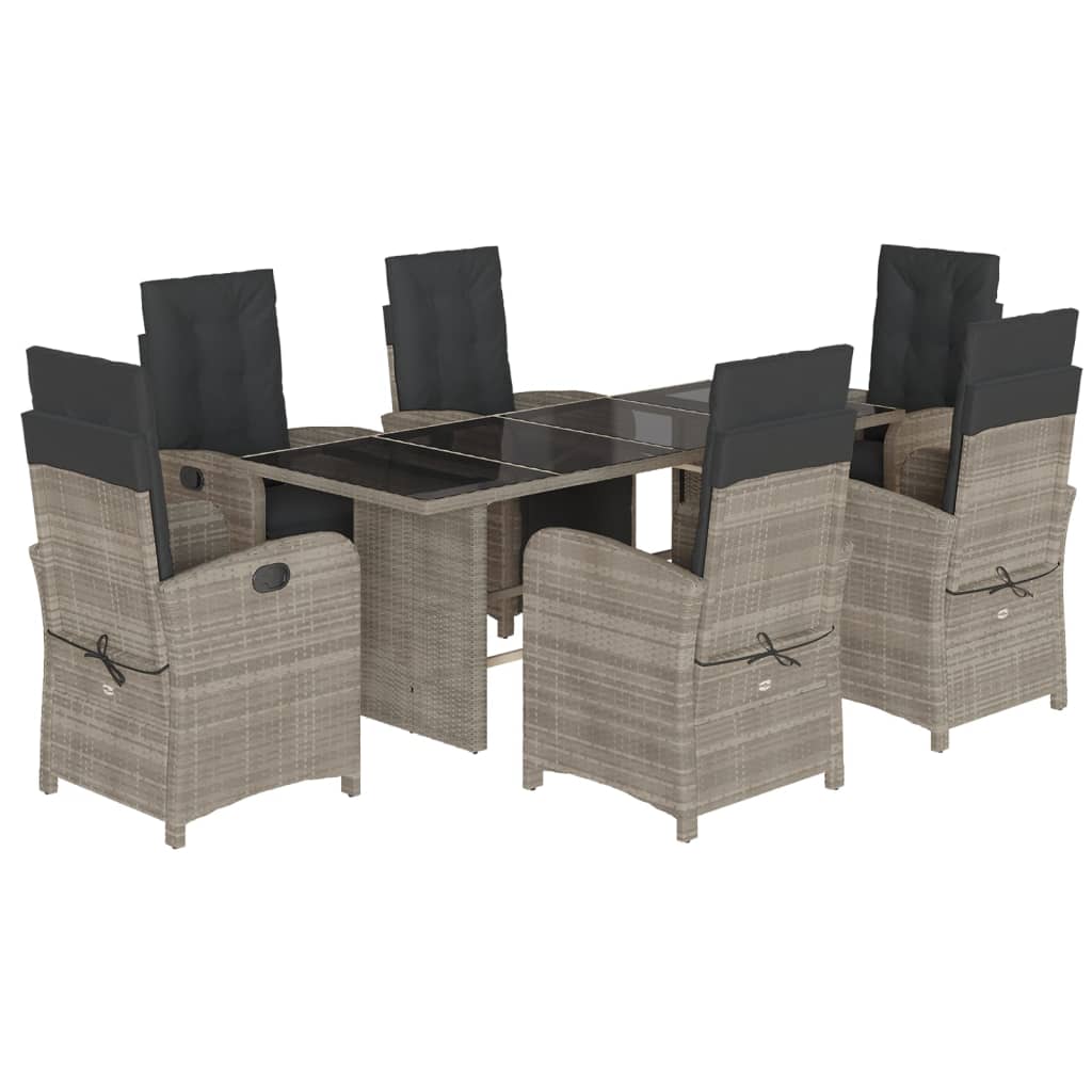 Set da Pranzo da Giardino 7 pz Cuscini Polyrattan Grigio Chiaro | homemem39