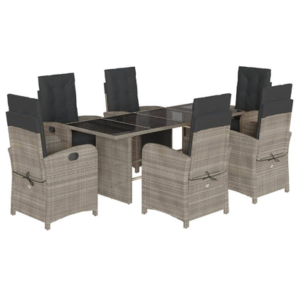 Set da Pranzo da Giardino 7 pz Cuscini Polyrattan Grigio Chiaro | homemem39