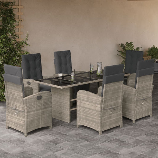 Set da Pranzo da Giardino 7 pz Cuscini Polyrattan Grigio Chiaro - homemem39