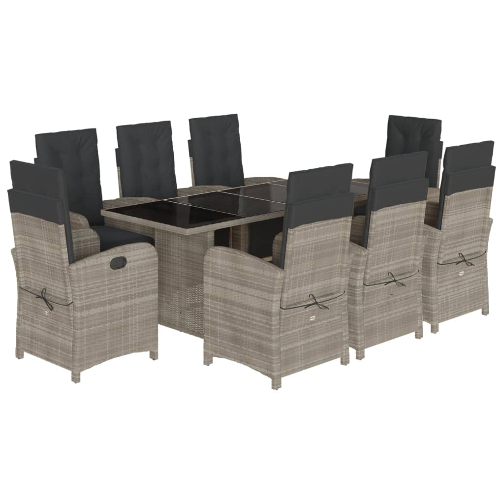 Set Pranzo da Giardino 9pz con Cuscini Grigio Chiaro Polyrattan | homemem39