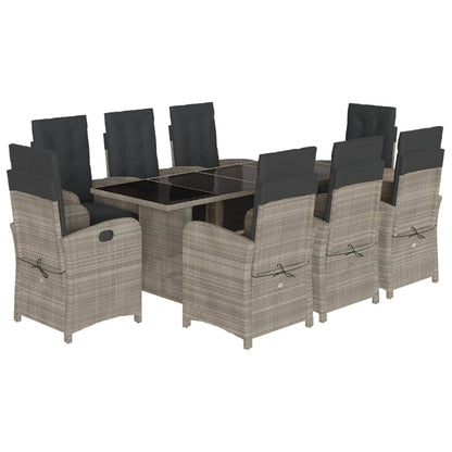 Set Pranzo da Giardino 9pz con Cuscini Grigio Chiaro Polyrattan | homemem39