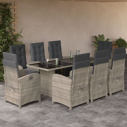 Set Pranzo da Giardino 9pz con Cuscini Grigio Chiaro Polyrattan | homemem39