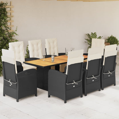 Set da Pranzo da Giardino 9 pz con Cuscini Nero in Polyrattan - homemem39