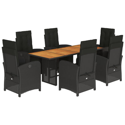 Set da Pranzo da Giardino 7 pz Nero con Cuscini in Polyrattan