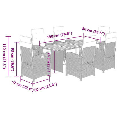 Set da Pranzo da Giardino 7 pz Nero con Cuscini in Polyrattan | homemem39