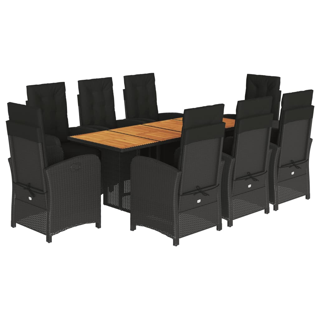 Set da Pranzo da Giardino 9 pz con Cuscini Nero in Polyrattan | homemem39