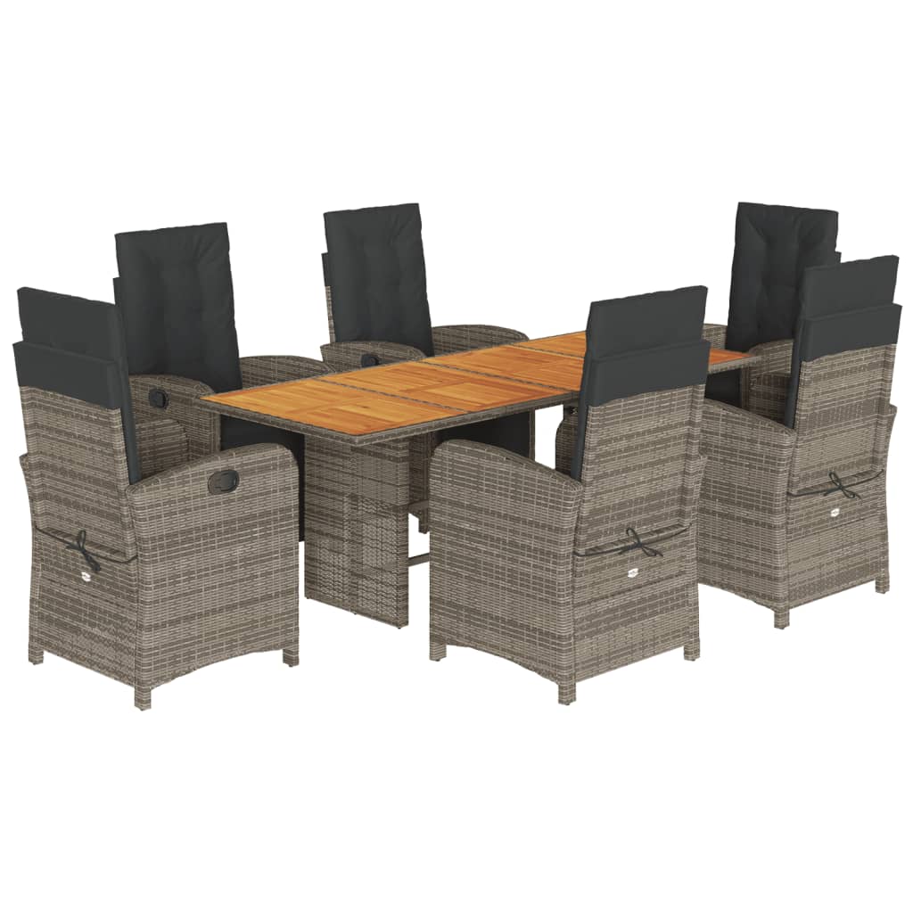 Set da Pranzo da Giardino 7 pz con Cuscini in Polyrattan Grigio | homemem39