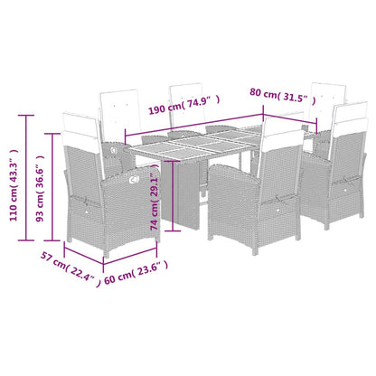 Set da Pranzo da Giardino 7 pz con Cuscini in Polyrattan Grigio | homemem39