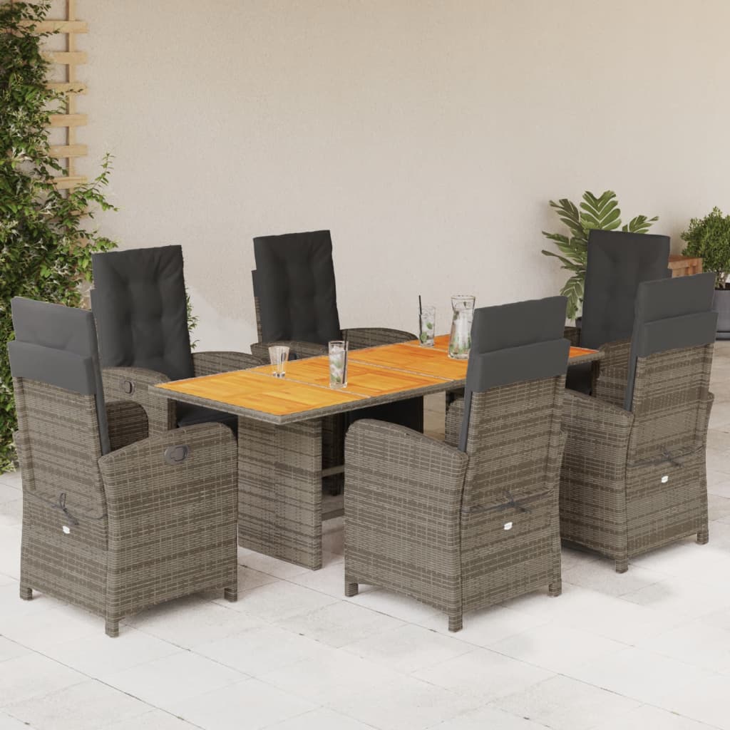 Set da Pranzo da Giardino 7 pz con Cuscini in Polyrattan Grigio | homemem39