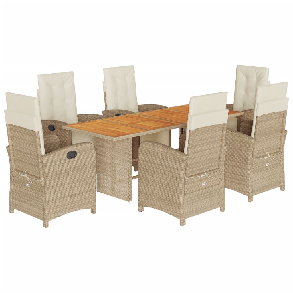 Set da Pranzo da Giardino 7 pz con Cuscini Beige in Polyrattan | homemem39