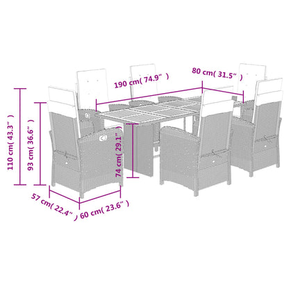 Set da Pranzo da Giardino 7 pz con Cuscini Beige in Polyrattan | homemem39