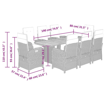 Set da Pranzo da Giardino 9 pz con Cuscini Beige in Polyrattan | homemem39
