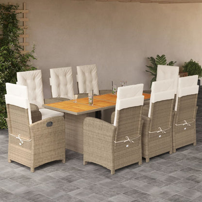 Set da Pranzo da Giardino 9 pz con Cuscini Beige in Polyrattan | homemem39