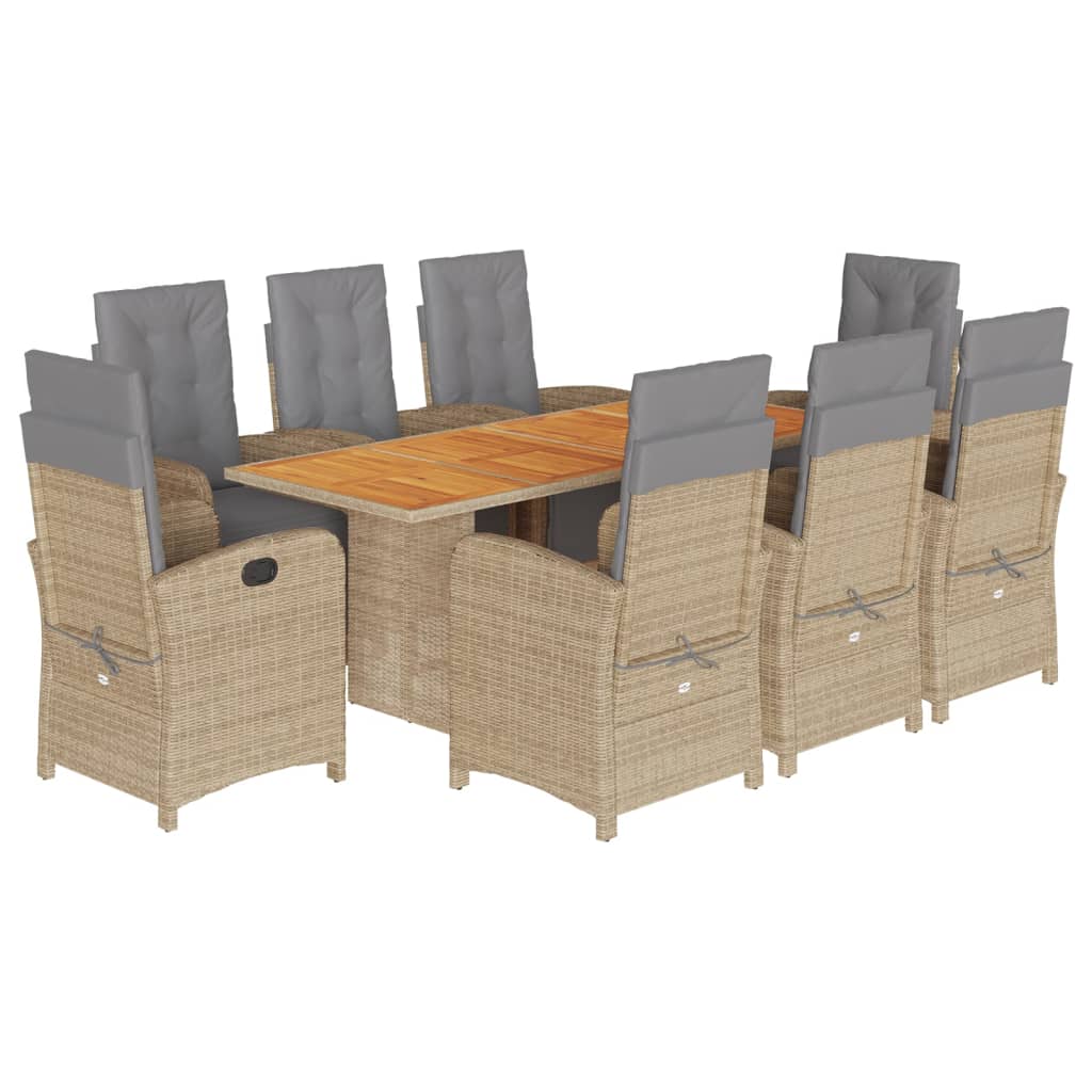 Set da Pranzo da Giardino 9 pz con Cuscini Beige in Polyrattan | homemem39