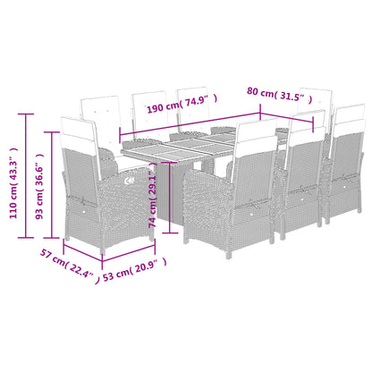 Set da Pranzo da Giardino 9 pz con Cuscini Beige in Polyrattan | homemem39