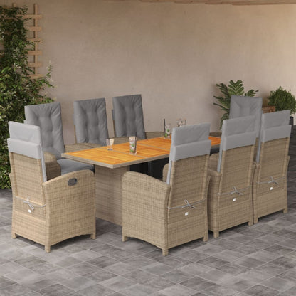 Set da Pranzo da Giardino 9 pz con Cuscini Beige in Polyrattan | homemem39