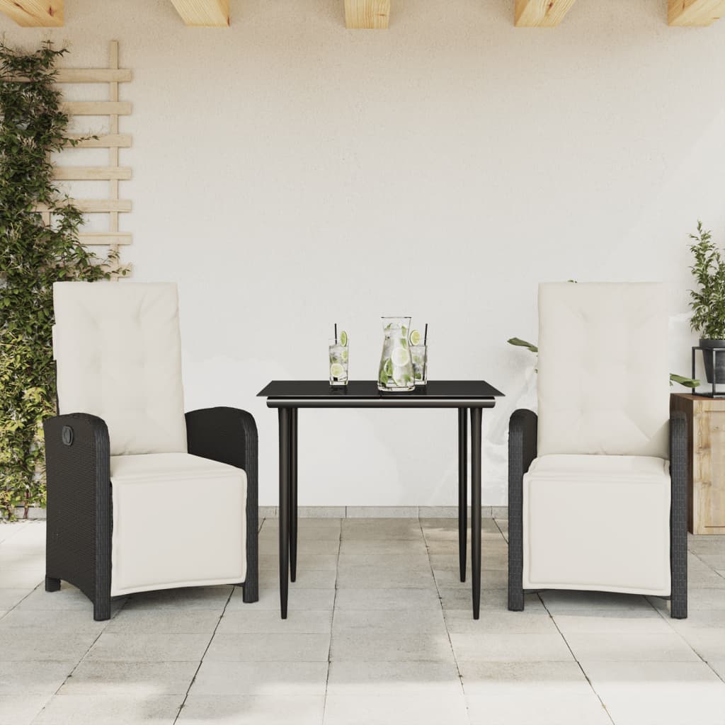 Set da Bistrò 3 pz con Cuscini Nero in Polyrattan - homemem39