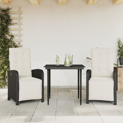 Set da Bistrò 3 pz con Cuscini Nero in Polyrattan - homemem39
