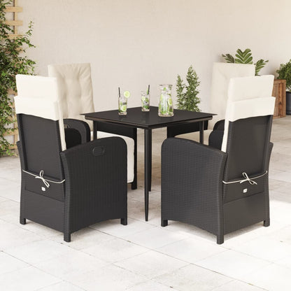 Set da Pranzo da Giardino 5 pz Nero con Cuscini in Polyrattan | homemem39