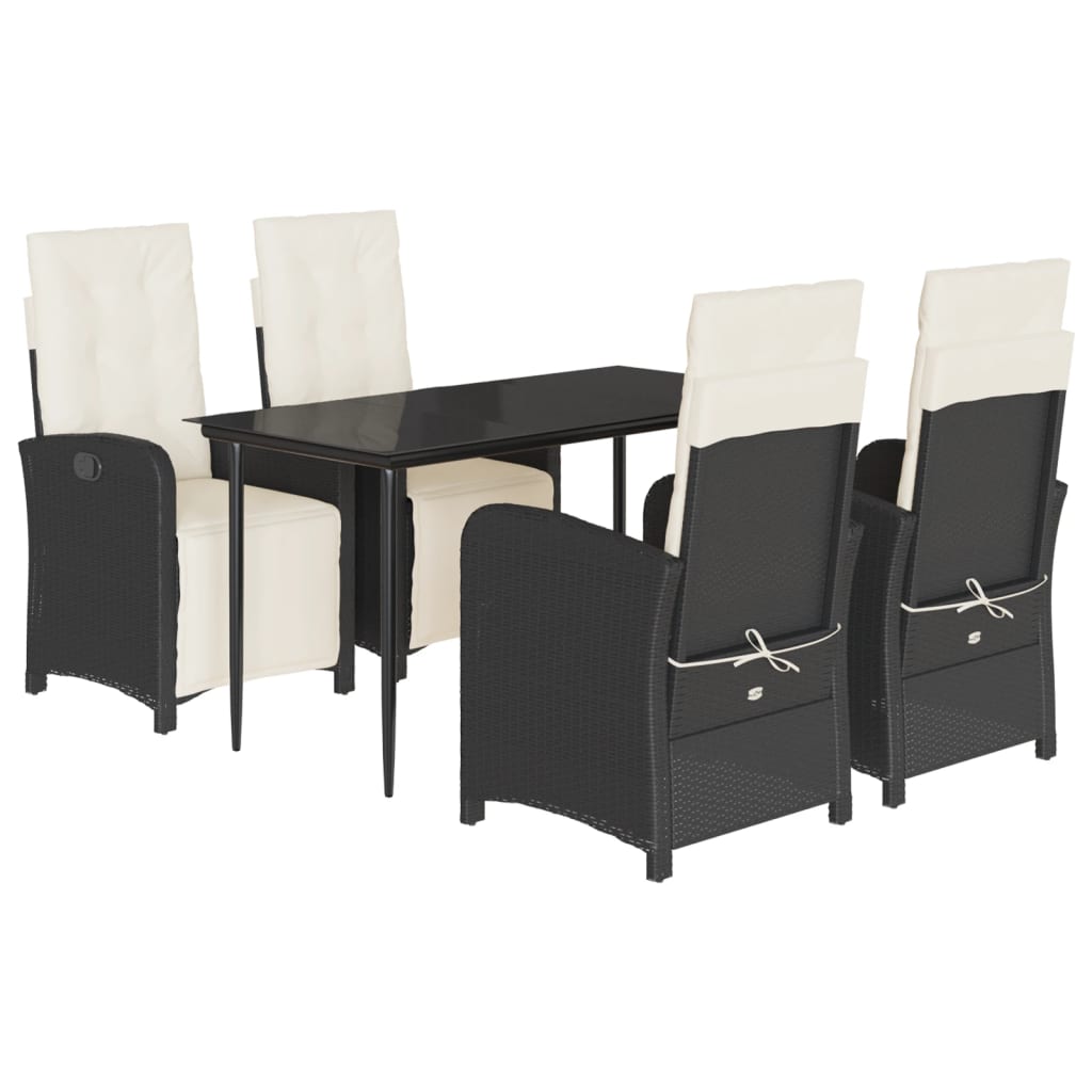 Set da Pranzo da Giardino 5 pz Nero con Cuscini in Polyrattan | homemem39