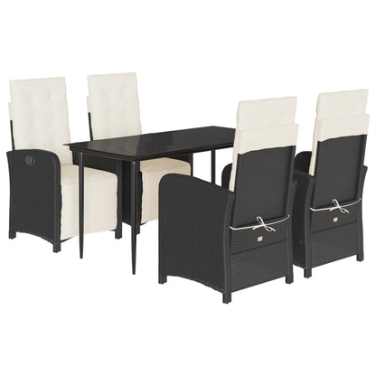 Set da Pranzo da Giardino 5 pz Nero con Cuscini in Polyrattan - homemem39