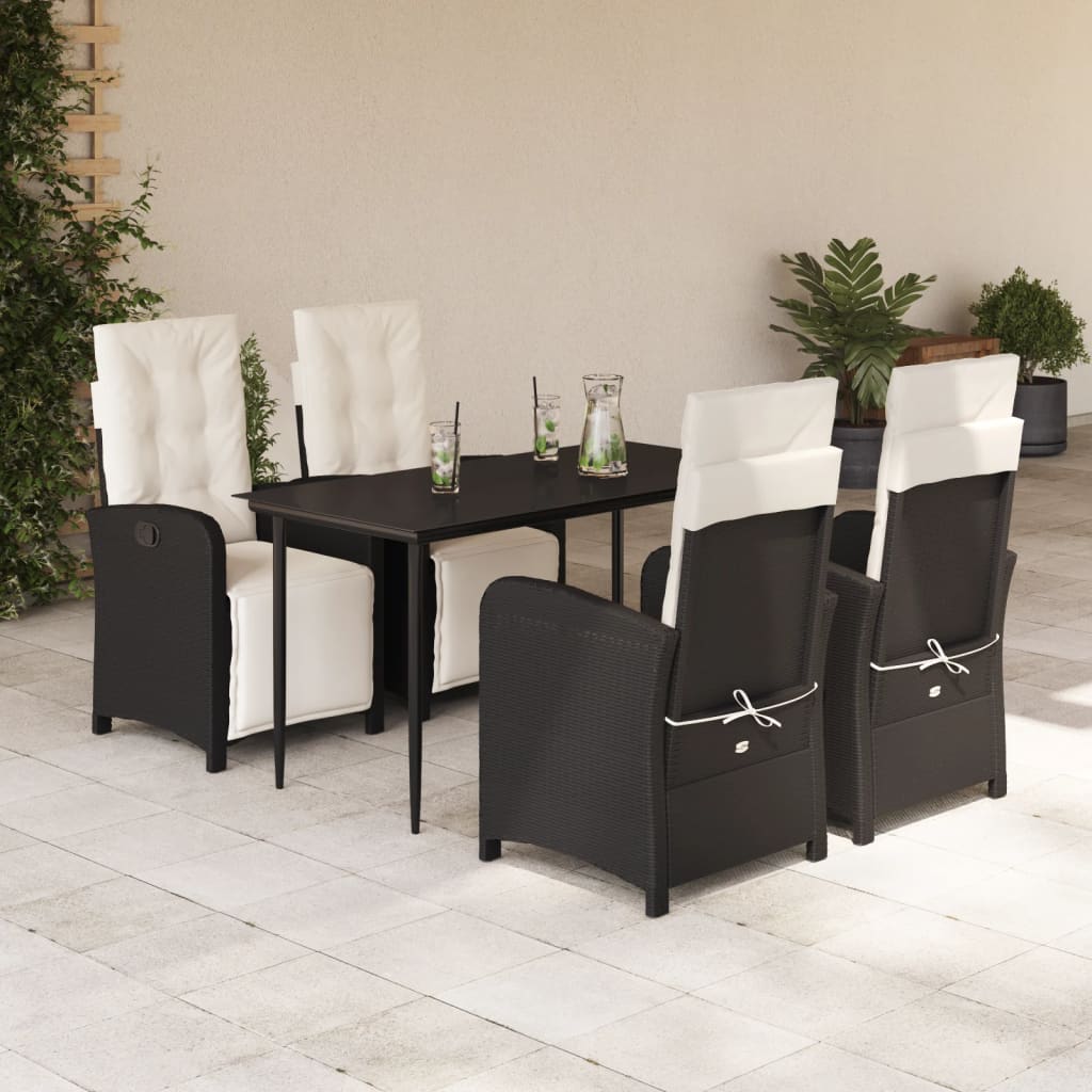 Set da Pranzo da Giardino 5 pz Nero con Cuscini in Polyrattan | homemem39
