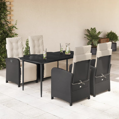 Set da Pranzo da Giardino 5 pz Nero con Cuscini in Polyrattan - homemem39
