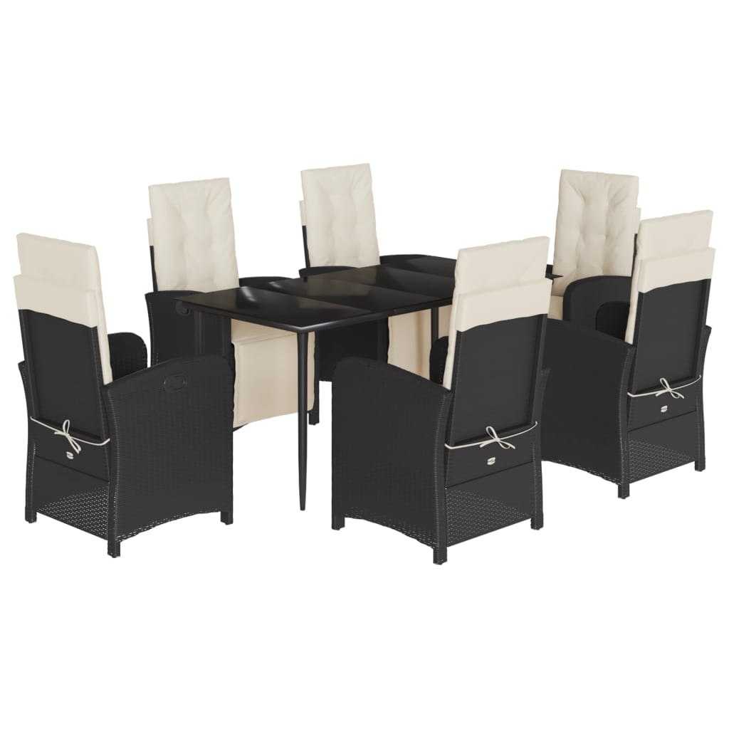 Set da Pranzo da Giardino 7 pz Nero con Cuscini in Polyrattan - homemem39