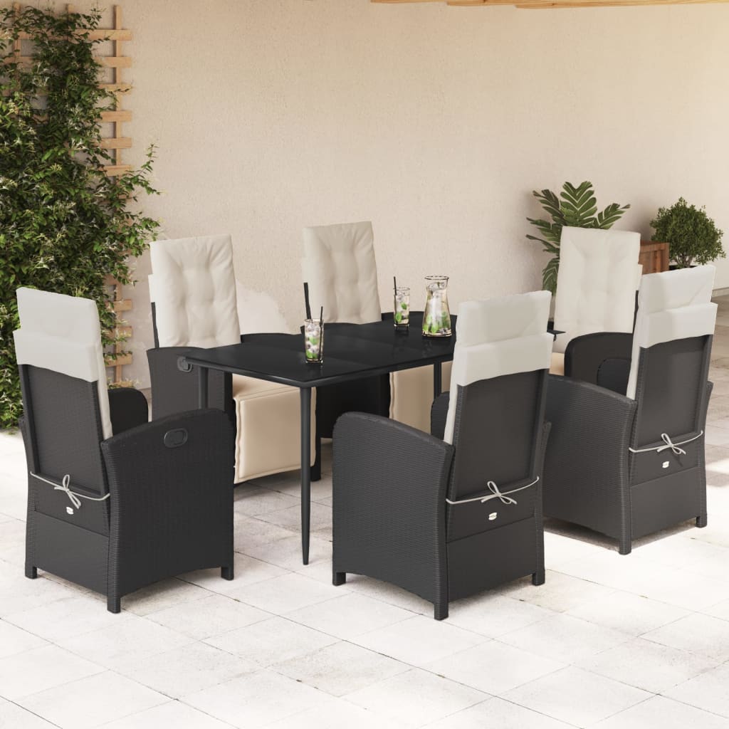 Set da Pranzo da Giardino 7 pz Nero con Cuscini in Polyrattan | homemem39