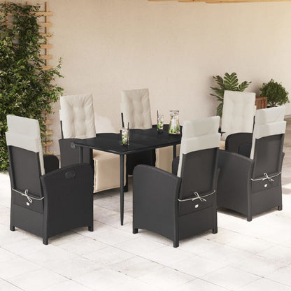 Set da Pranzo da Giardino 7 pz Nero con Cuscini in Polyrattan - homemem39