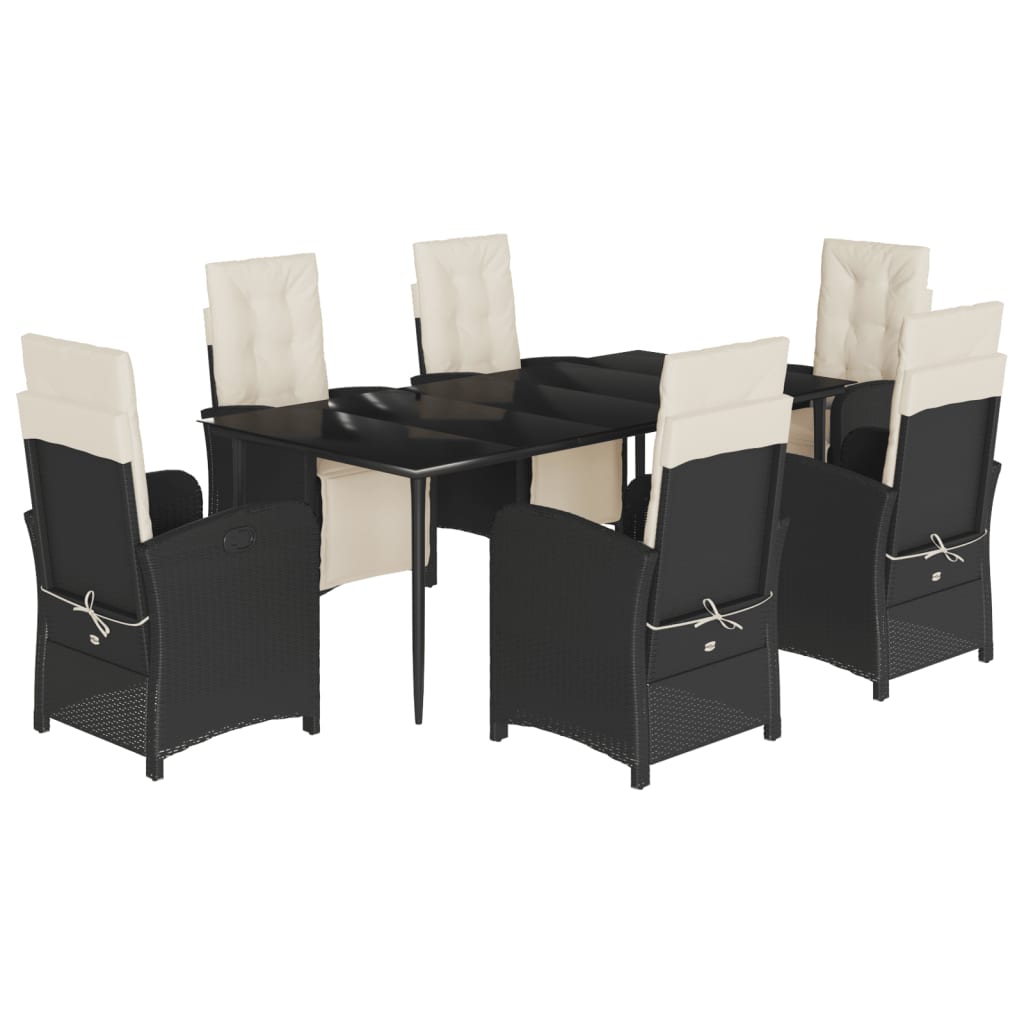 Set da Pranzo da Giardino 7 pz Nero con Cuscini in Polyrattan - homemem39