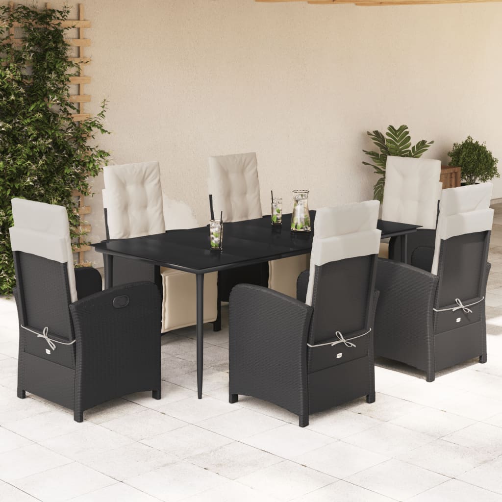 Set da Pranzo da Giardino 7 pz Nero con Cuscini in Polyrattan - homemem39