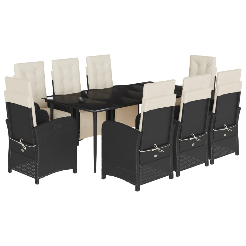 Set da Pranzo da Giardino 9 pz con Cuscini Nero in Polyrattan - homemem39